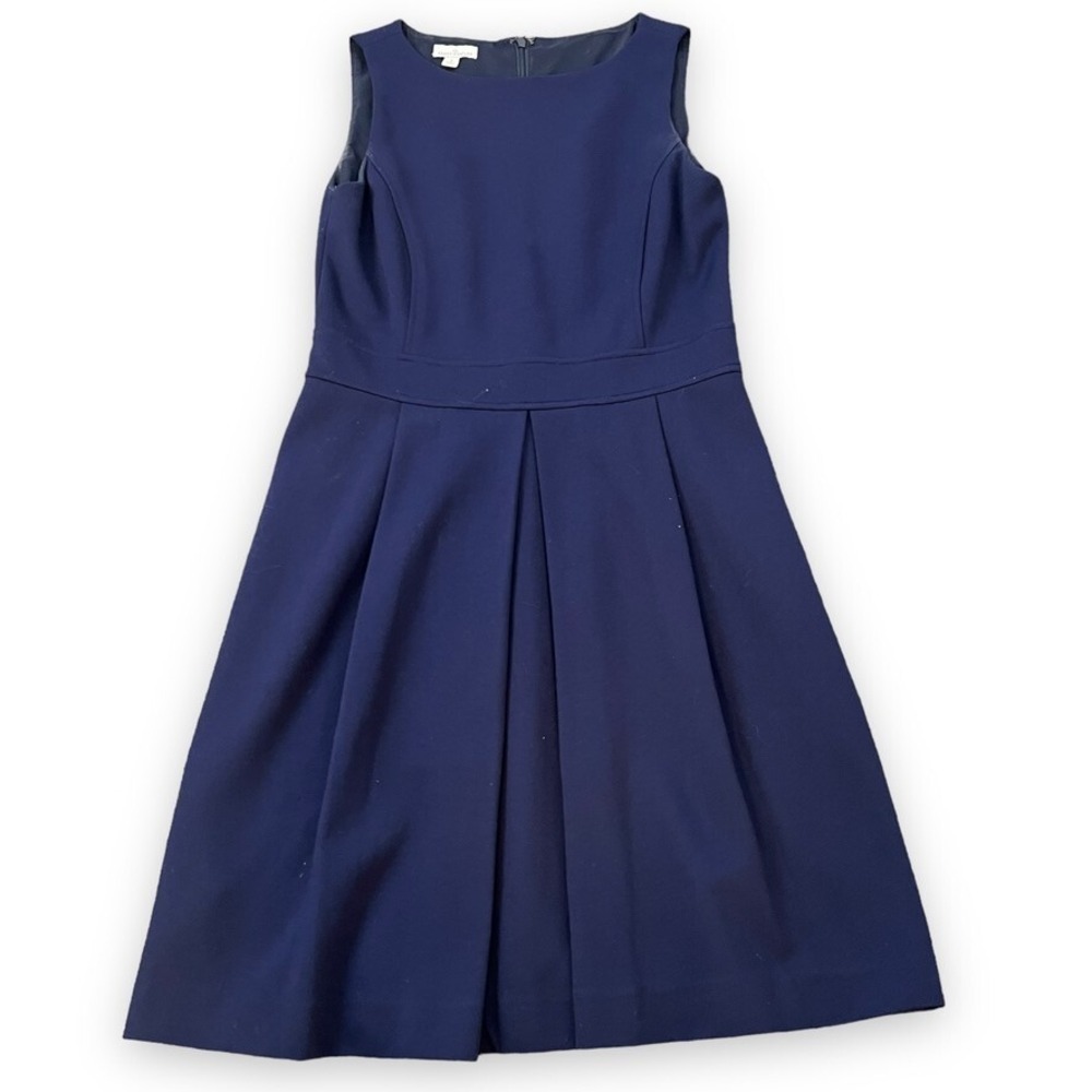 LL Bean Signature Ponte Dress Women 4 Blue Pleated A Line Midi Dress Read *item* - Picture 2 of 13